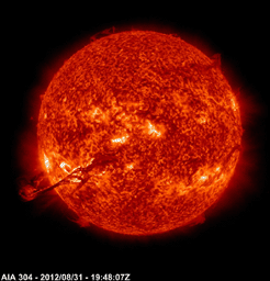 Sparked by a medium-sized (C-class) flare, a long, magnetic filament burst out from the Sun, producing one of the best shows that SDO has seen (Aug. 31, 2012).