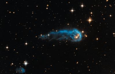 Known as IRAS 20324+4057 ('The Tadpole'), taken by NASA's Hubble Space Telescope in 2012, shows a bright blue tadpole as it appears to swim through the inky blackness of space.