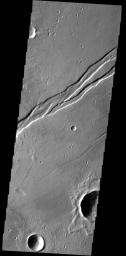 This complex graben is part of Labeatis Fossae. This image was captured by NASA's 2001 Mars Odyssey spacecraft.