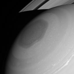 Although it looks like a simple hexagon, this feature surrounding Saturn's north pole is really a manifestation of a meandering polar jet stream. This image was taken by NASA's Cassini spacecraft.