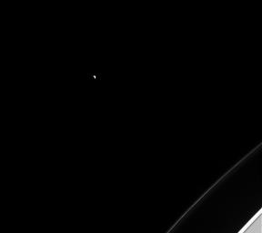 Although Janus should be the least lonely of all moons -- sharing its orbit with Epimetheus -- it still spends most of its orbit far from other moons, alone in the vastness of space in this image from NASA's Cassini spacecraft.