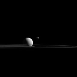 Saturn's moons, like Janus, irregularly shaped bodies, and Tethys, spherically shaped, demonstrate the main difference between small moons and large ones. It's all about the moon's shape.