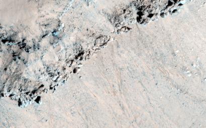 Seasonal flows called recurring slope lineae (RSL) grow down warm slopes in the summer, fade when they become inactive, then re-form the following year when the slopes warm up again from the Sun. This observation is from NASA's Mars Reconnaissance Orbiter