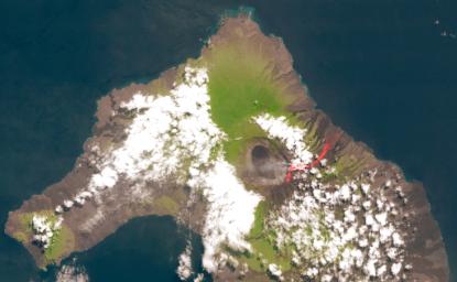 On May 26, 2015, Wolf Volcano on Isabela Island in the Galapagos Islands erupted for the first time in 33 years. This image was acquired by NASA's Terra spacecraft on June 11, 2015, after the eruption had quieted.