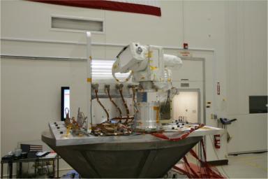 The Optical PAyload for Lasercomm Science (OPALS) undergoes vibration testing at NASA's Jet Propulsion Laboratory in December 2012.