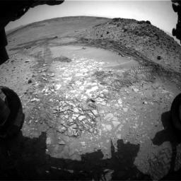 The pale rocks in the foreground of this Aug. 14, 2014, image from NASA's Curiosity Mars rover include the 'Bonanza King' target under consideration to become the fourth rock drilled by the rover.
