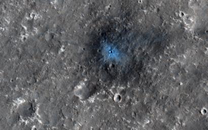 This recent image from NASA's Mars Reconnaissance Orbiter, acquired to certify a landing site for NASA'a InSight mission, shows a distinctive crater with a very sharp rim and ejecta.