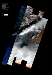 This image shows Iceland's volcanic eruption monitored by NASA's EO-1 spacecraft. To the south is the edge of Dyngjujökull and to the north is the volcano called Askja.