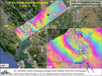 NASA's UAVSAR studies ground deformation after a magnitude 6.0 South Napa earthquake on August 24, 2014.