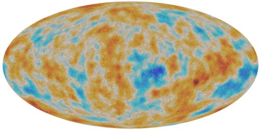 A visualization of the polarization of the Cosmic Microwave Background, or CMB, as detected by ESA's Planck satellite over the entire sky.