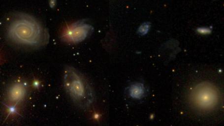 A new study analyzes several sites where dead stars once exploded. The explosions, called Type Ia supernovae, occurred within galaxies, six of which are shown in these images from the Sloan Digital Sky Survey.