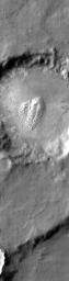This IR image from NASA's 2001 Mars Odyssey spacecraft shows a dune field on the floor of an unnamed crater in Noachis Terra. The bright tone indicates the dunes are warmer than most of the material surrounding them.