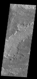 This image from NASA's 2001 Mars Odyssey spacecraft shows a small portion of the lava flows that make up Daedalia Planum. These flows originate at Arsia Mons.