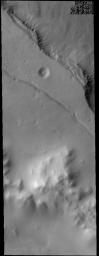 This image captured by NASA's 2001 Mars Odyssey spacecraft shows numerous gullies are visible on the cliff face of a depression within the floor of Lyell Crater.