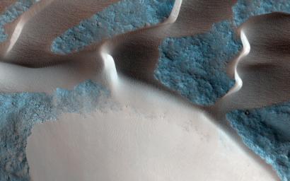 This image from NASA's Mars Reconnaissance Orbiter shows sand avalanches in Meroe Patera.