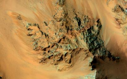 Recurring slope lineae are active flows on warm Martian slopes that might be caused by seeping water. One of the most active sites known is in the central peaks of Hale Crater as seen by NASA's Mars Reconnaissance Orbiter.