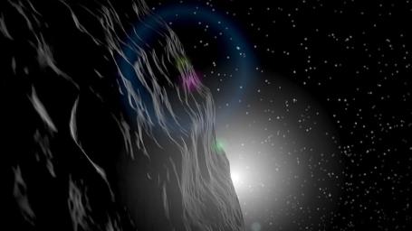 This artist's rendition shows the asteroid Vesta and is part of the Mission Art series from NASA's Dawn mission.