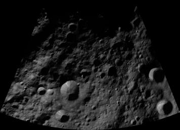 This image of Arruntia AV-L-03, from the atlas of the giant asteroid Vesta, was created from images taken as NASA's Dawn mission flew around the object, also known as a protoplanet.