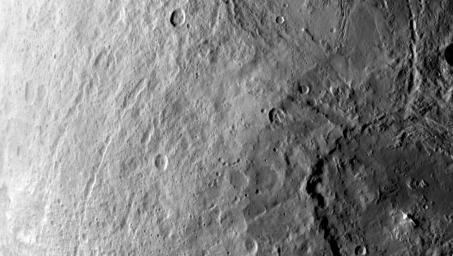 A large crater in the southern hemisphere of dwarf planet Ceres is seen in this image taken by NASA's Dawn spacecraft on June 6, 2015.