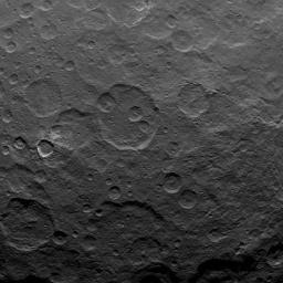 This image, taken by NASA's Dawn spacecraft on June 25, 2015, shows a portion of the northern hemisphere of dwarf planet Ceres from an altitude of 2,700 miles (4,400 kilometers).