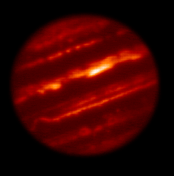 This still from an animation of four images shows Jupiter in infrared light as seen by NASA's InfraRed Telescope Facility, or IRTF, on May 16, 2015. The observations were obtained in support of NASA's Juno mission.