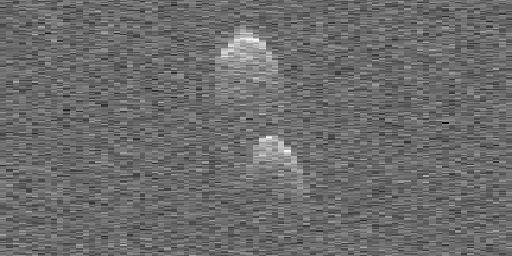 This frame from a movie made from radar images of asteroid 1999 JD6, obtained on July 25, 2015. The asteroid is approximately 1.2 miles (2 kilometers) on its long axis.