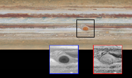 This image is one of two images from NASA's Hubble Space Telescope comparing the movement of Jupiter's clouds.