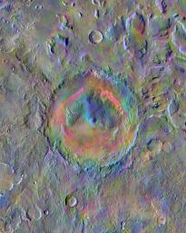 Gale Crater, home to NASA's Curiosity Mars rover, shows a new face in this mosaic image made using data from the Thermal Emission Imaging System (THEMIS) on NASA's Mars Odyssey orbiter.