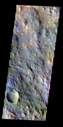 The THEMIS VIS camera contains 5 filters. The data from different filters can be combined in multiple ways to create a false color image. This false color image from NASA's 2001 Mars Odyssey spacecraft shows part of Iani Chaos.