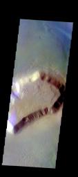 The THEMIS VIS camera contains 5 filters. The data from different filters can be combined in multiple ways to create a false color image. This image from NASA's 2001 Mars Odyssey spacecraft shows one of the many mesas that make up Deuteronilus Mensae.