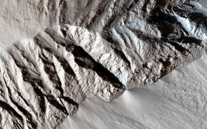 This observation from NASA's Mars Reconnaissance Orbiter spacecraft shows a terrain of relatively smooth region that transitions into sharp ridges called yardangs on Apollonaris Patera.