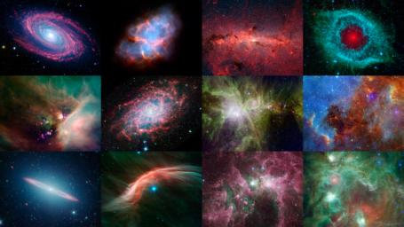 NASA's Spitzer Space Telescope celebrated its 12th anniversary with a new digital calendar showcasing some of the mission's most notable discoveries and popular cosmic eye candy.