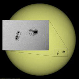 This still image from an animation from NASA GSFC's Solar Dynamics Observatory shows a large group of sunspots that rotated across the Sun over six days (Aug. 21-26, 2015).