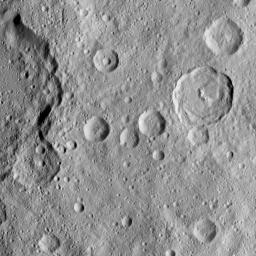 This image, taken by NASA's Dawn spacecraft, shows a portion of the southern hemisphere of dwarf planet Ceres from an altitude of 915 miles (1,470 kilometers). The image, with a resolution of 450 feet (140 meters) per pixel, was taken on August 21, 2015.