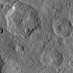 This image, taken by NASA's Dawn spacecraft, shows the surface of dwarf planet Ceres from an altitude of 915 miles (1,470 kilometers). The image was taken on August 21, 2015, and has a resolution of 450 feet (140 meters) per pixel.