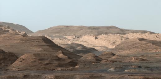 This composite image looking toward the higher regions of Mount Sharp was taken in mid-September, 2015, by NASA's Curiosity rover.