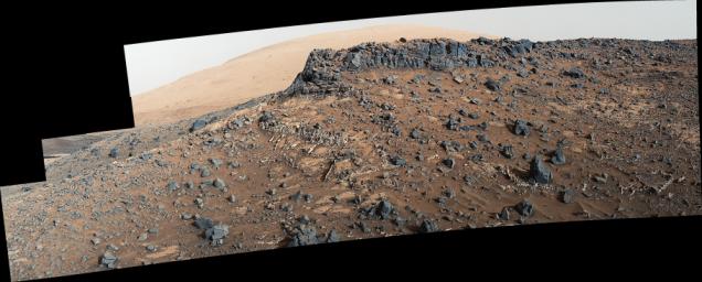 This view from the Mast Camera (Mastcam) on NASA's Curiosity Mars rover shows a site with a network of prominent mineral veins below a cap rock ridge on lower Mount Sharp.
