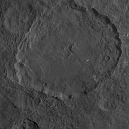 This image, taken by NASA's Dawn spacecraft, shows a portion of the northern hemisphere of dwarf planet Ceres from an altitude of 915 miles (1,470 kilometers). Featured here is Dantu crater, named for the Ghanan god associated with the planting of corn.