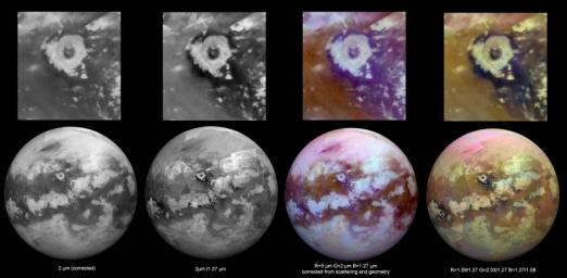 Each of these two montages shows four synthetic views of Titan created using data acquired by NASA's Cassini spacecraft between 2004 and 2015. With each flyby, a brief opportunity to add small pieces to the overall mapping coverage of Titan.