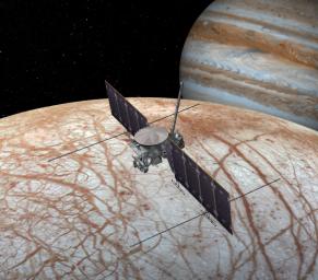 This artist's rendering shows NASA's Europa Clipper spacecraft, which is being developed for a launch sometime in the 2020s.