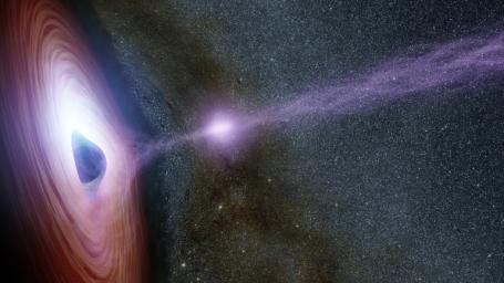 In 2014, NASA's Nuclear Spectroscopic Telescope Array, or NuSTAR, and Swift space telescopes witnessed an X-flare from the supermassive black hole in a distant galaxy called Markarian 335. Artist Concept.