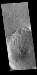 Crater floors can have a range of features, from flat to a central peak or a central pit. This image from NASA's 2001 Mars Odyssey spacecraft shows an unnamed crater in Terra Sabaea has a central pit.