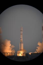 The European Space Agency's ExoMars 2016 mission, combining the Trace Gas Orbiter and Schiaparelli landing demonstrator, launches on a Proton launch vehicle from the Baikonur Cosmodrome in Kazakhstan.