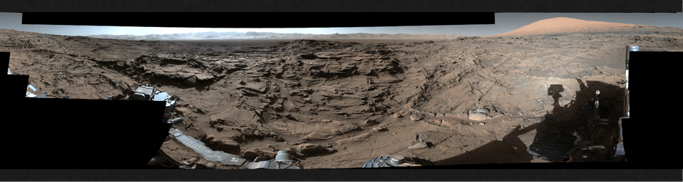 This mid-afternoon, 360-degree panorama was acquired by NASA's Curiosity Mars rover on April 4, 2016, as part of long-term campaign to document the context and details of the geology and landforms along Curiosity's traverse inside Gale Crater.