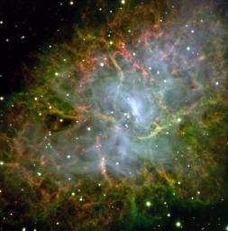 This image of the Crab Pulsar was taken with CHIMERA, an instrument at the Palomar Observatory, which is operated by the California Institute of Technology.