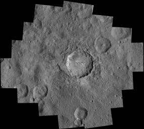 NASA's Dawn spacecraft took images of Haulani Crater at a distance of 240 miles (385 kilometers) from the surface of Ceres.