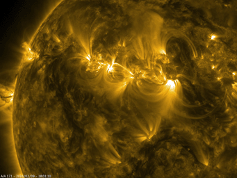 The magnetic field lines of three active regions in close proximity to one another interacted with each other over two and a half days (Feb. 8-10, 2016). This image is from NASA's Solar Dynamics Observatory.