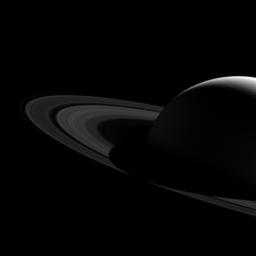 Saturn's shadow stretched beyond the edge of its rings for many years after NASA's Cassini first arrived at Saturn, casting an ever-lengthening shadow that reached its maximum extent at the planet's 2009 equinox. This image was captured in 2015.