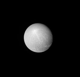 When viewed from a distance with the sun directly behind NASA's Cassini, the larger, brighter craters really stand out on moons like Dione. Among these larger craters, some leave bright ray patterns across the moon.
