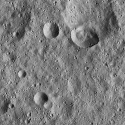 Ceres' densely cratered landscape is revealed in this image taken by the framing camera aboard NASA's Dawn spacecraft. The craters show various degrees of degradation. The youngest craters have sharp rims.
